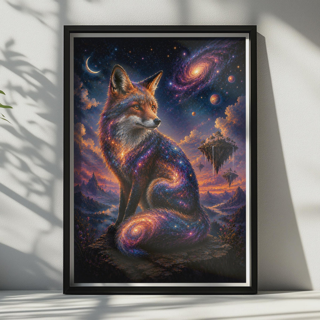 Cosmic Fox Poster, Galaxy Animal Fantasy Wall Art, Celestial Fox Space Night Sky Print