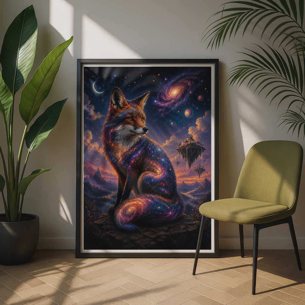 Cosmic Fox Poster, Galaxy Animal Fantasy Wall Art, Celestial Fox Space Night Sky Print