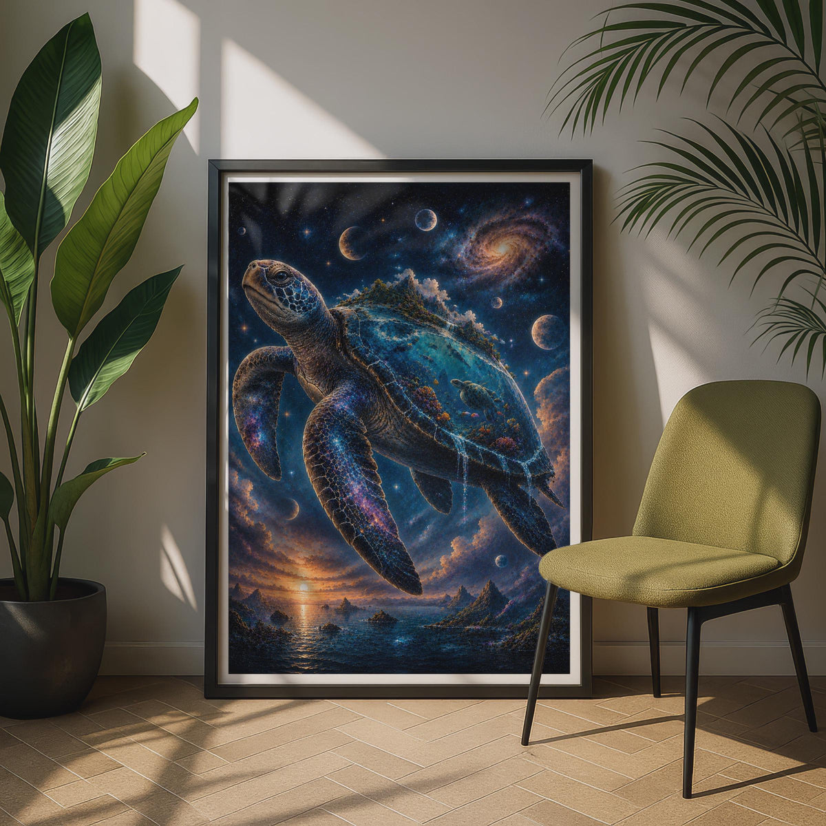 Cosmic Sea Turtle Poster, Galaxy Universe Fantasy Wall Art, Celestial Ocean Print