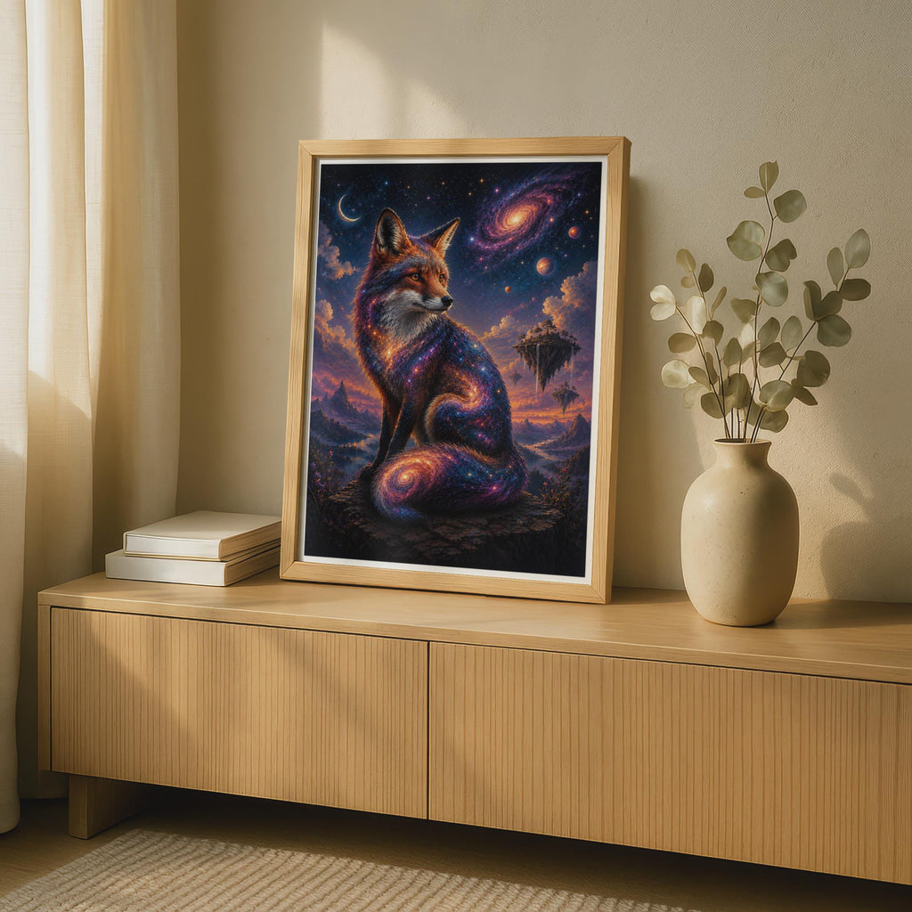 Cosmic Fox Poster, Galaxy Animal Fantasy Wall Art, Celestial Fox Space Night Sky Print