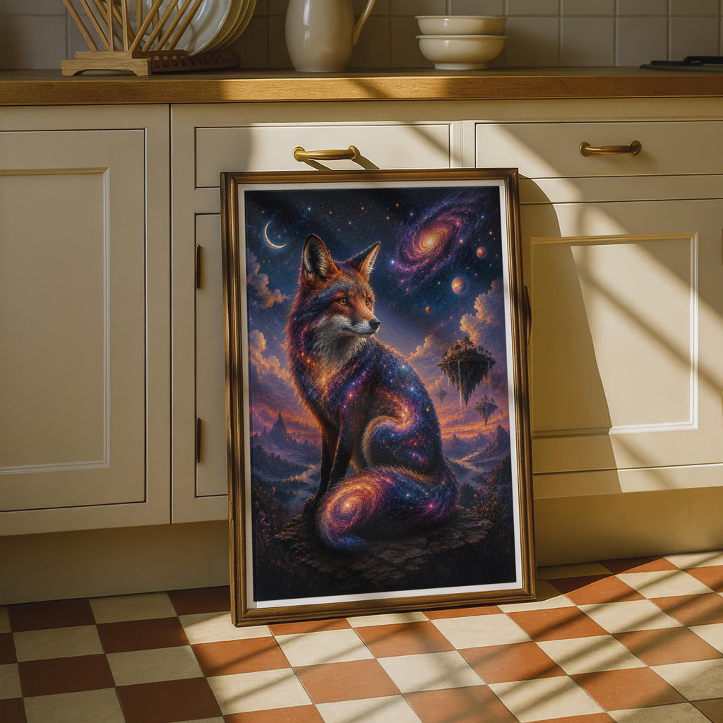 Cosmic Fox Poster, Galaxy Animal Fantasy Wall Art, Celestial Fox Space Night Sky Print