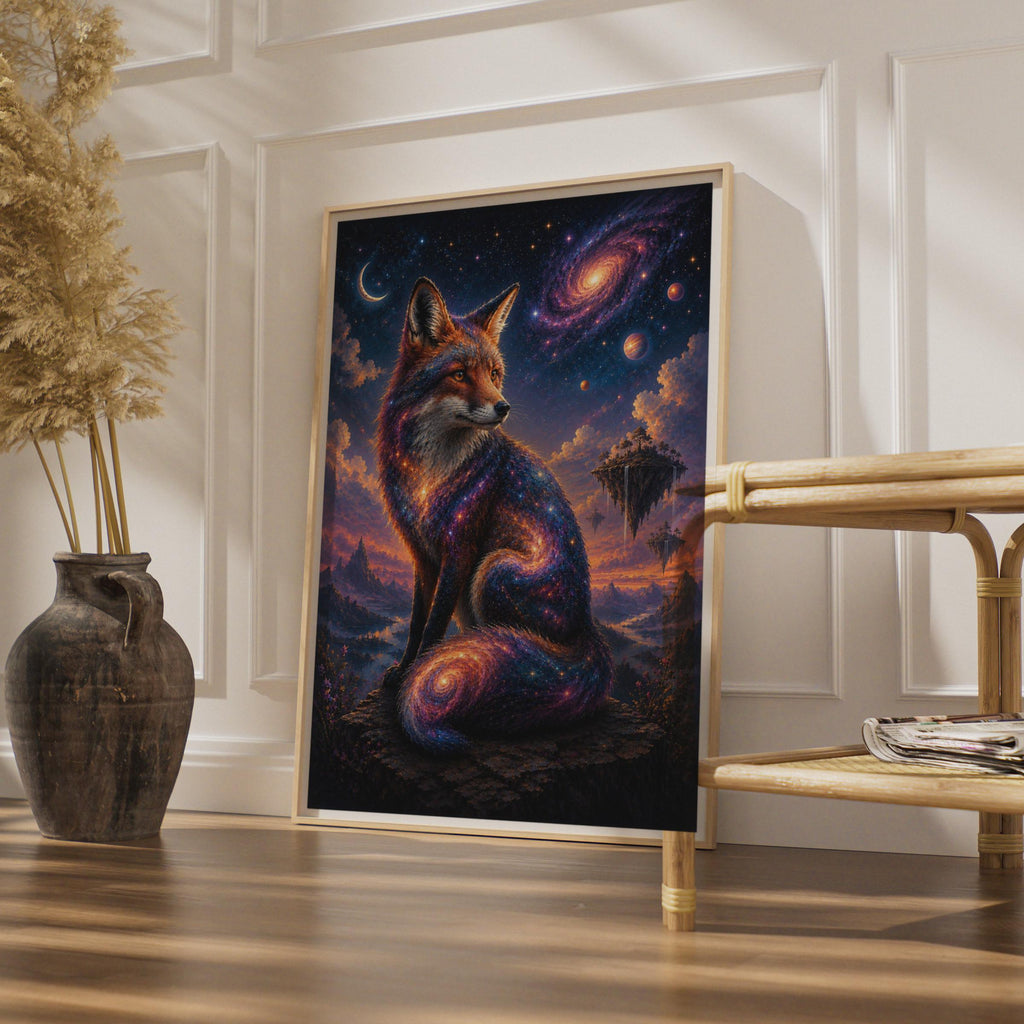 Cosmic Fox Poster, Galaxy Animal Fantasy Wall Art, Celestial Fox Space Night Sky Print