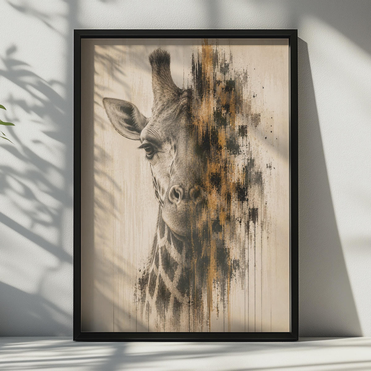Giraffe Portrait Poster, Abstract Wildlife Wall Art, Neutral Toned Safari Animal Print for Home