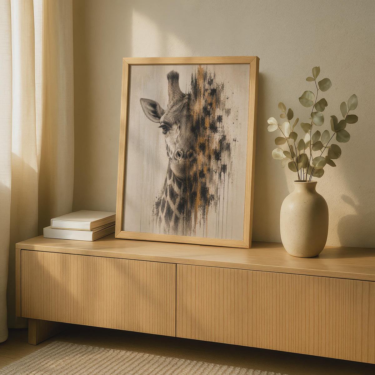 Giraffe Portrait Poster, Abstract Wildlife Wall Art, Neutral Toned Safari Animal Print for Home