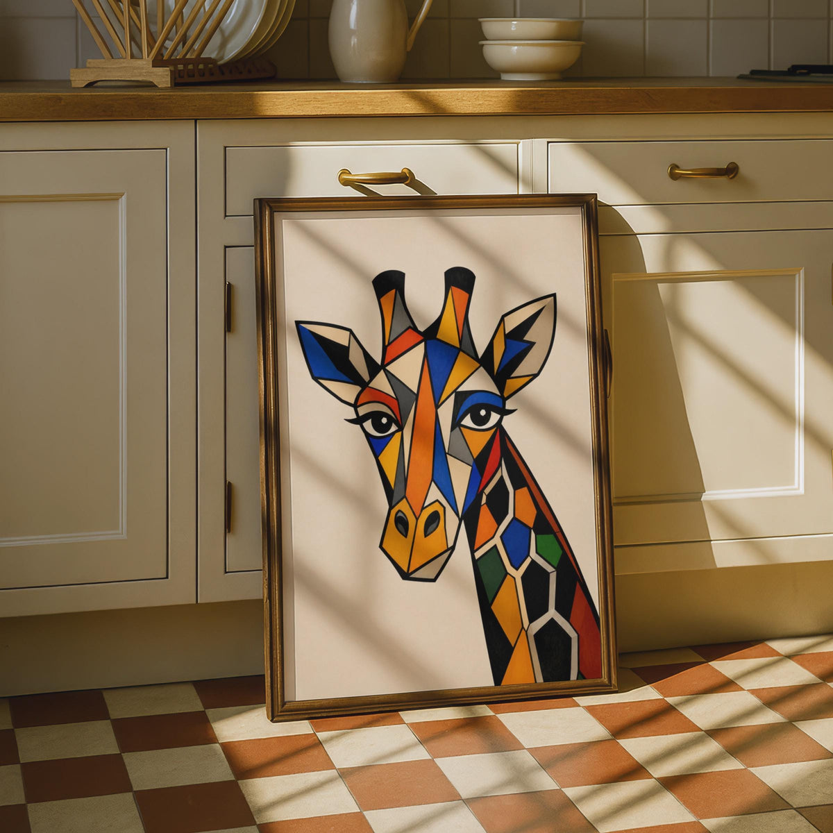 Geometric Giraffe Poster, Cubist Animal Wall Art, Bold Colourful Safari Print