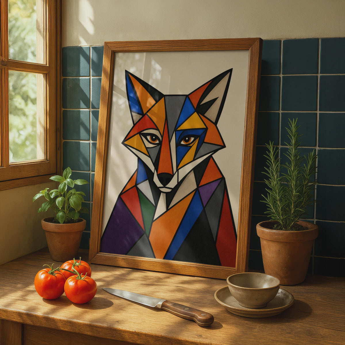 Geometric Fox Poster, Cubist Animal Wall Art, Colourful Abstract Fox Print, Modern Bold Decor