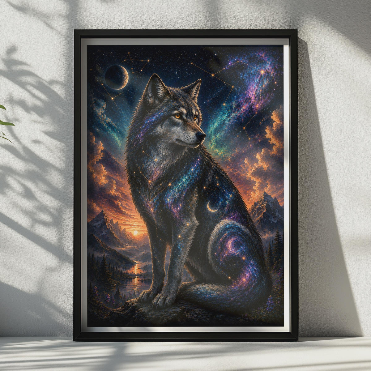 Cosmic Wolf Poster, Galaxy Night Sky Wolf Art, Celestial Animal Wall Decor, Dark Fantasy