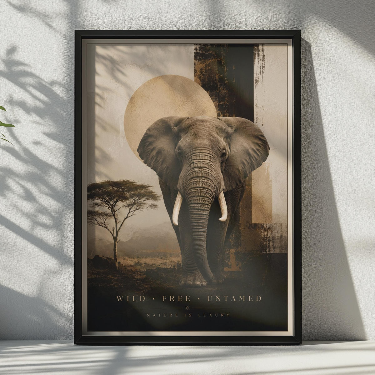 Elephant Safari Poster, Wild Free Untamed, African Wildlife Wall Art, Sepia Gold Nature Print