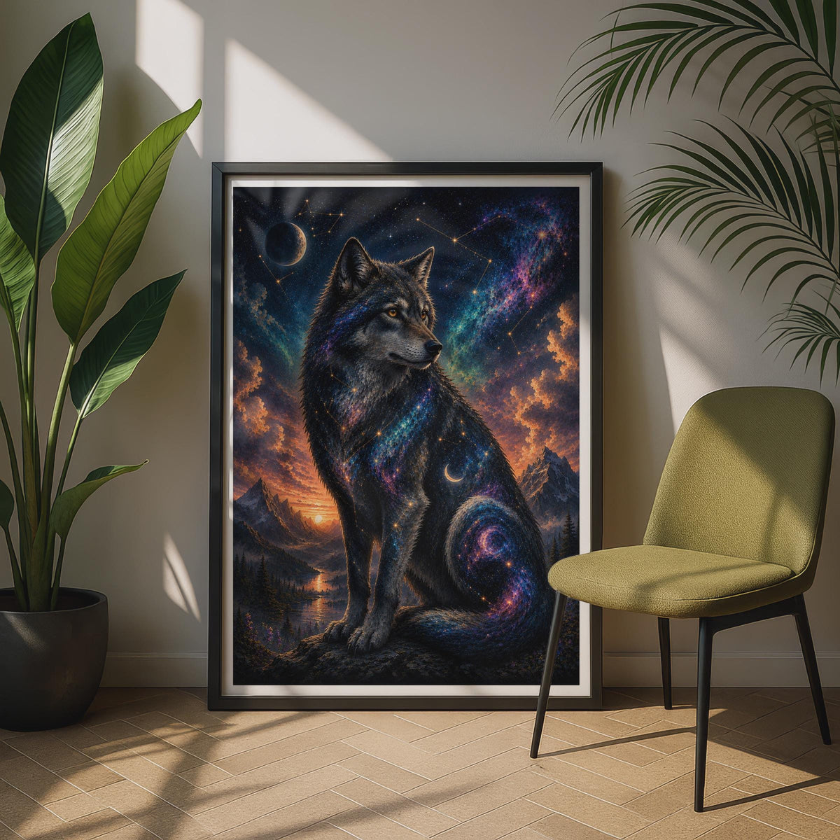 Cosmic Wolf Poster, Galaxy Night Sky Wolf Art, Celestial Animal Wall Decor, Dark Fantasy