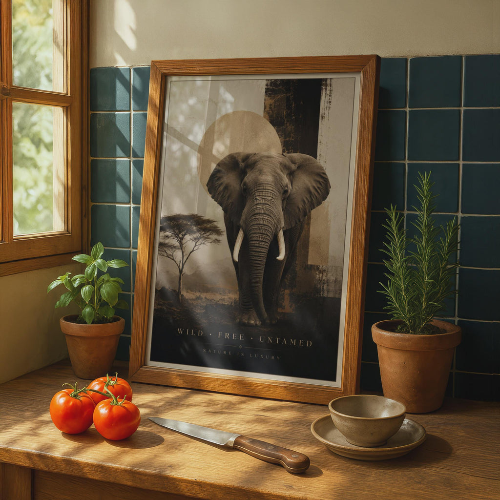 Elephant Safari Poster, Wild Free Untamed, African Wildlife Wall Art, Sepia Gold Nature Print