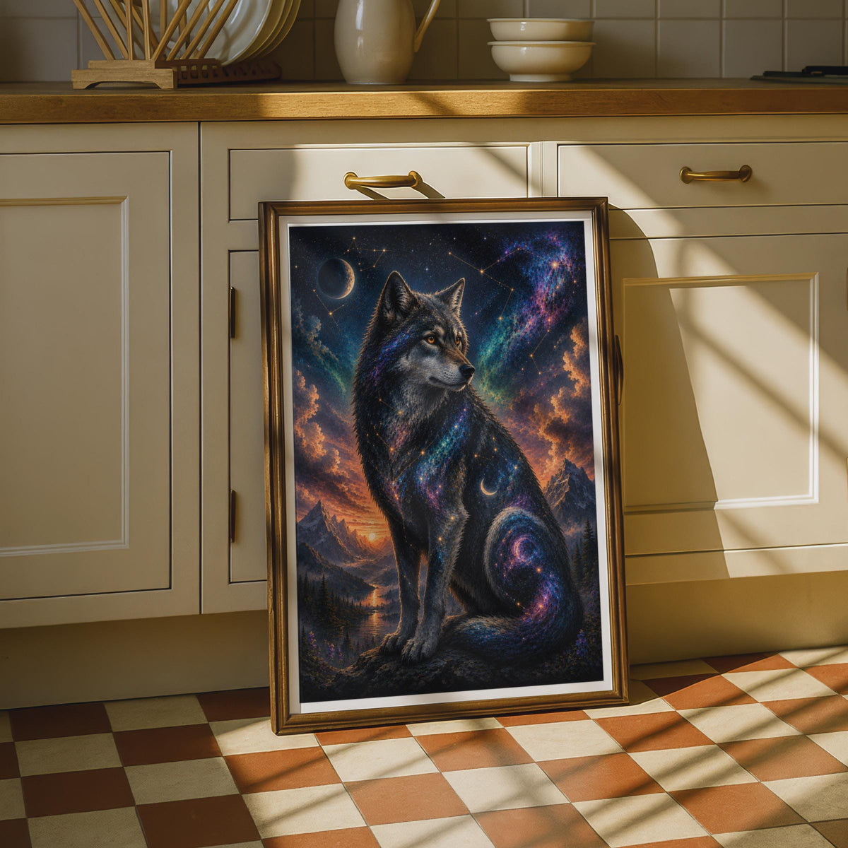 Cosmic Wolf Poster, Galaxy Night Sky Wolf Art, Celestial Animal Wall Decor, Dark Fantasy