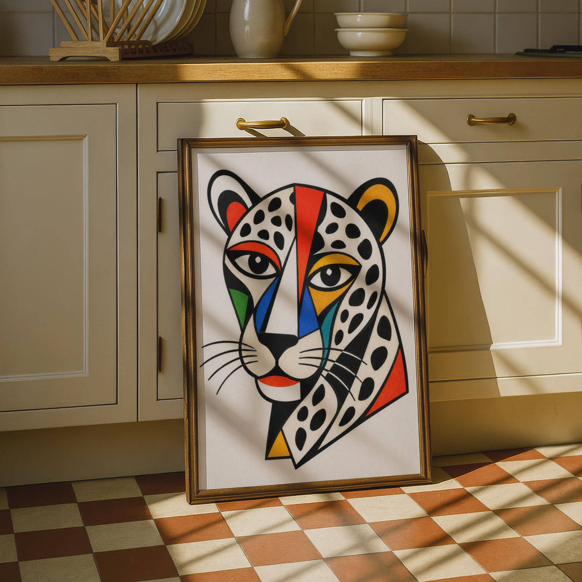 Cubist Leopard Poster, Bold Geometric Big Cat Wall Art, Colourful Abstract Animal Print