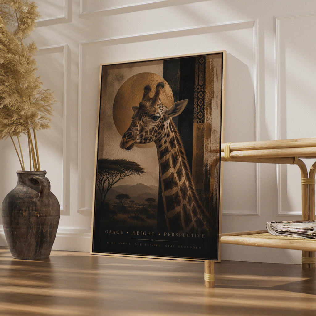 Giraffe Safari Poster, African Wildlife Wall Art, Gold Savanna, Motivational Animal Print