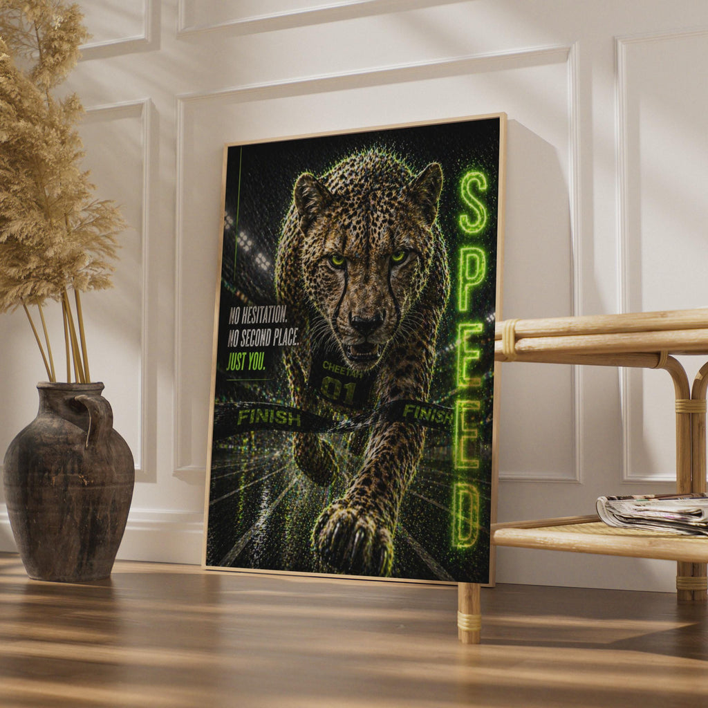 Cheetah Speed Motivational Poster, Neon Green Sports Wall Art, Athlete Gym Decor