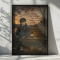Lonely Boy Bench Poster, Autumn Quote Wall Art, Emotional Mental Health Print, Moody Illustration