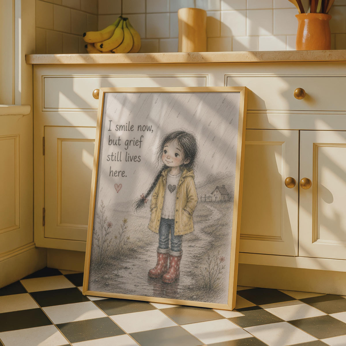 Grief Quote Poster, I Smile Now But Grief Still Lives Here, Emotional Wall Art