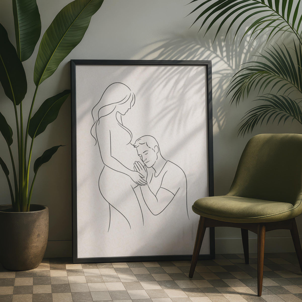 Pregnancy Line Art Poster, Maternity Couple Wall Art, Minimalist Expecting Parents Print