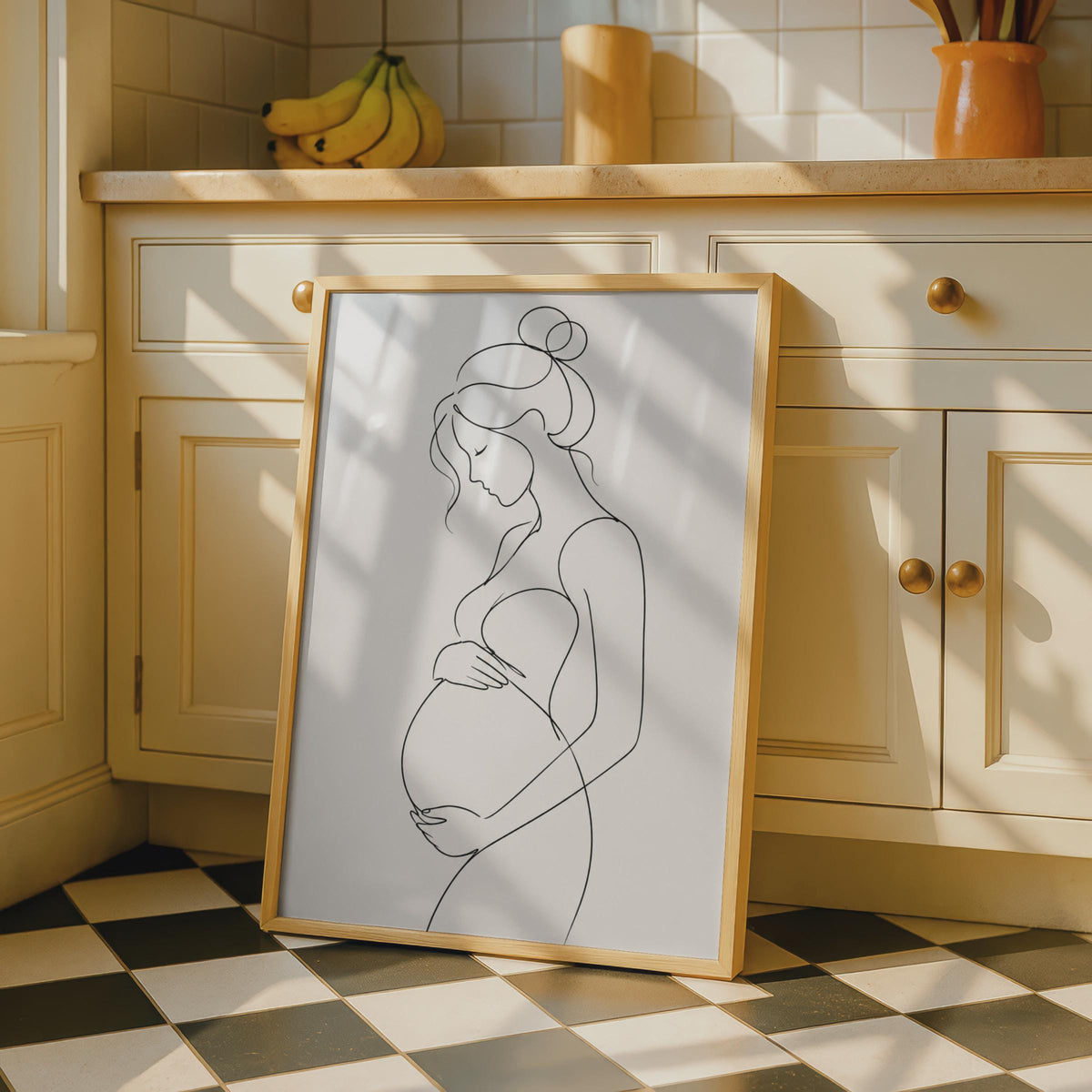 Pregnant Woman Line Art Poster, Minimalist Maternity Wall Art, Neutral Nursery Decor Gift
