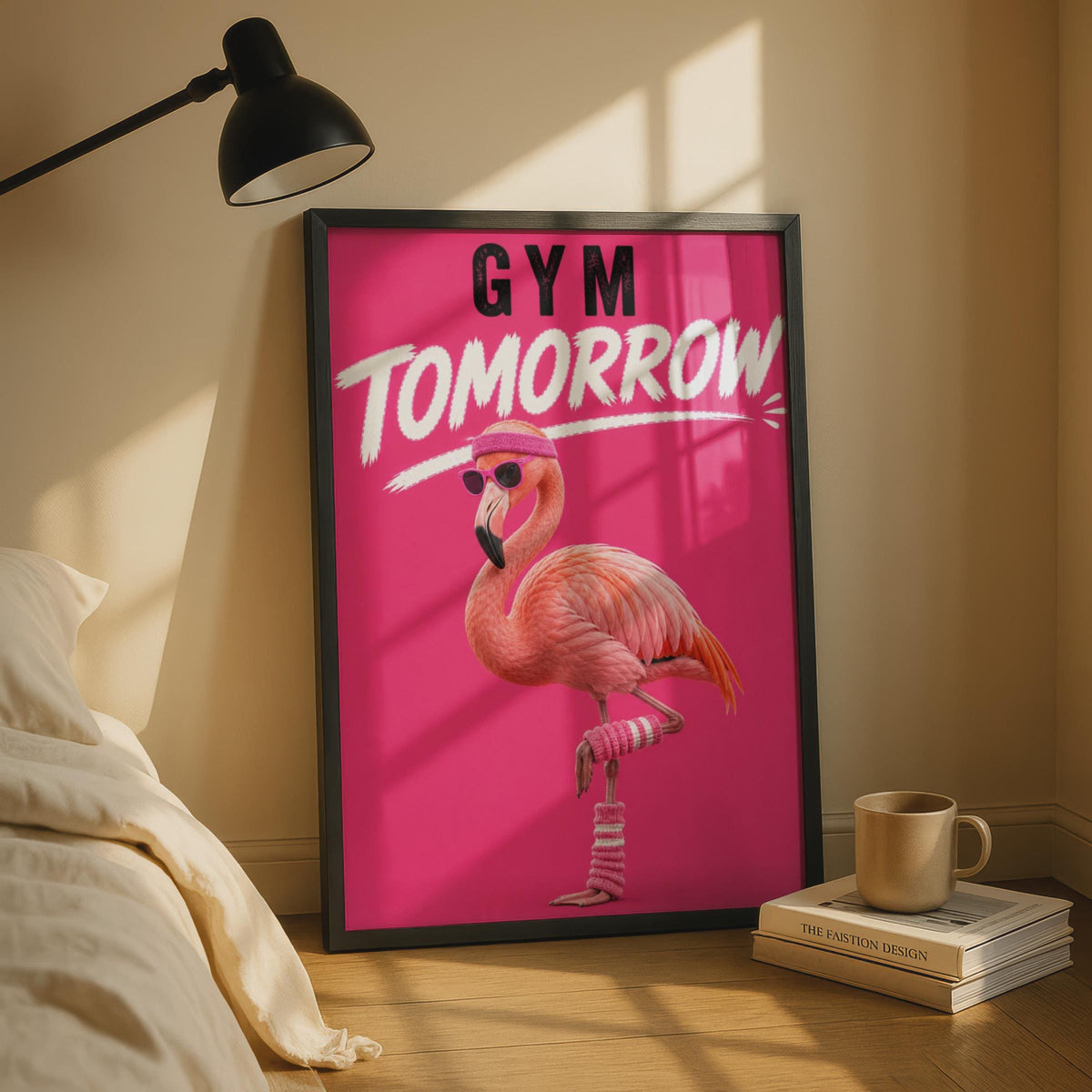 Gym Tomorrow Funny Flamingo Poster, Pink Humour Fitness Wall Art, Gym Decor