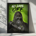 No Days Off Gorilla Gym Poster, Motivational Fitness Wall Art, Green Dumbbell Quote
