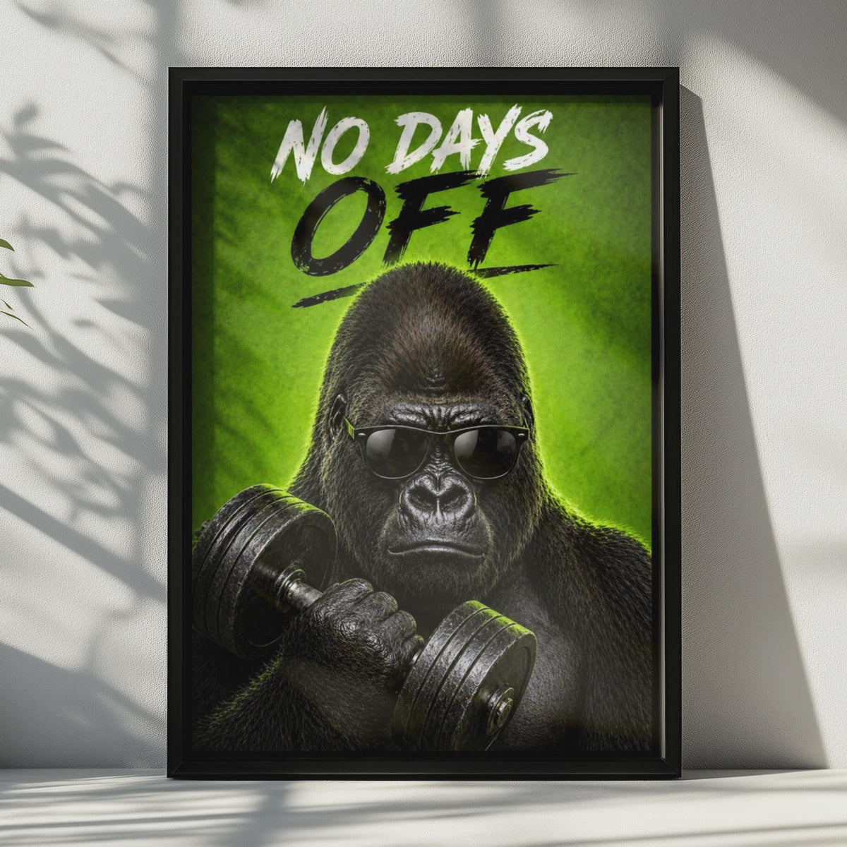 No Days Off Gorilla Gym Poster, Motivational Fitness Wall Art, Green Dumbbell Quote