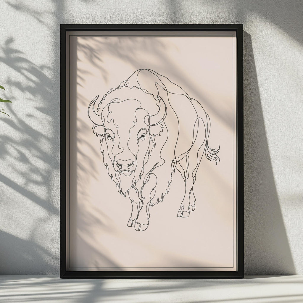 Bison Line Art Print, Minimalist Buffalo Wall, One Line Drawing, Boho Animal Poster