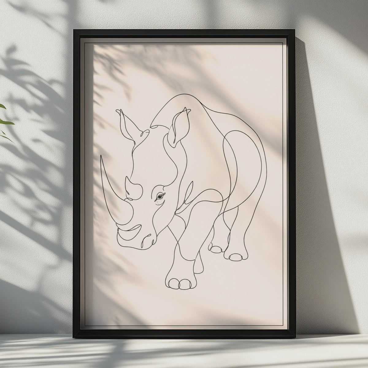 Rhino Line Art Poster, Minimalist Rhinoceros Wall Art, Neutral Beige Animal Print, Modern Safari