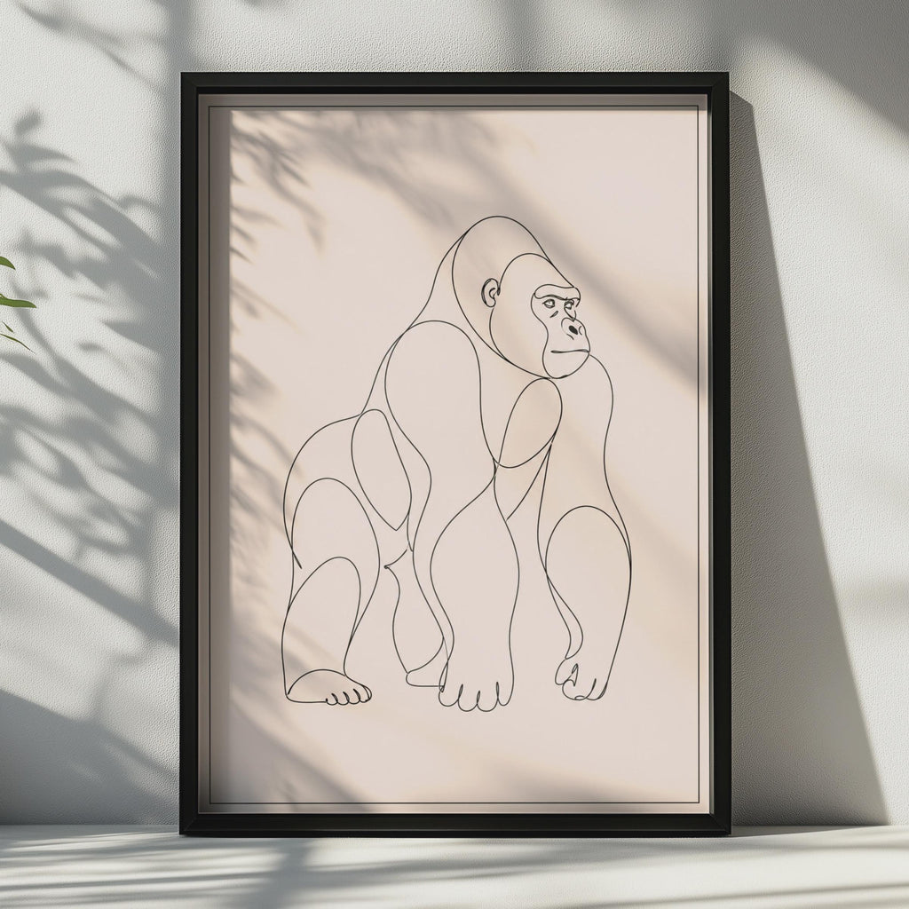 Minimalist Gorilla Line Art Poster, Neutral Boho Ape Print (Physical Print)