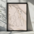 Minimalist Gorilla Line Art Poster, Neutral Boho Ape Print (Physical Print)