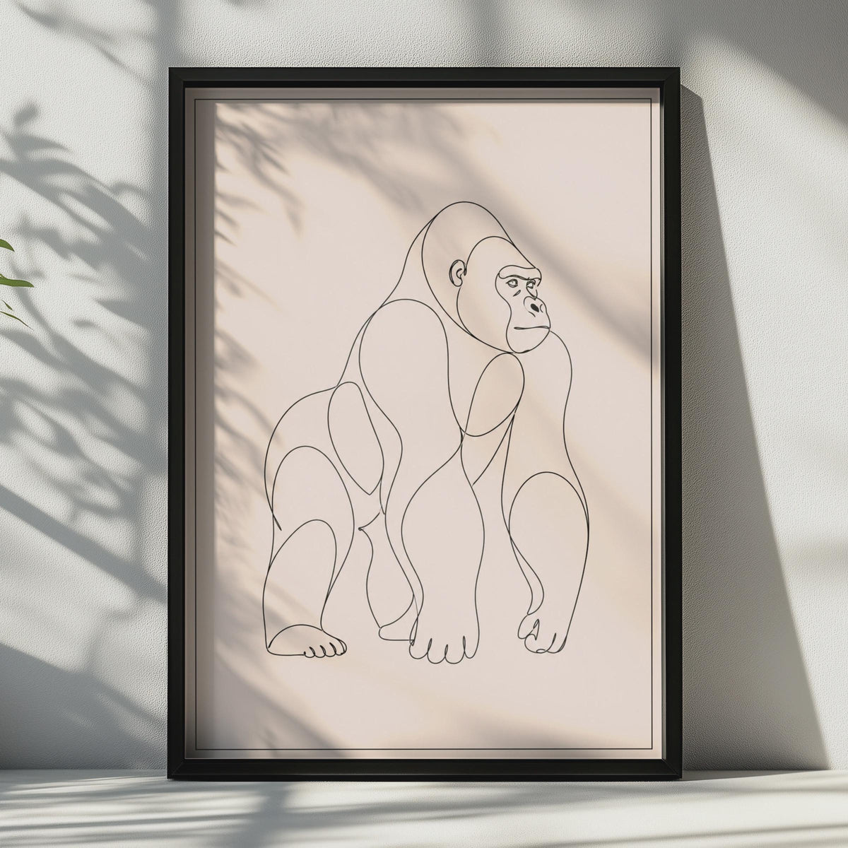 Minimalist Gorilla Line Art Poster, Neutral Boho Ape Print (Physical Print)