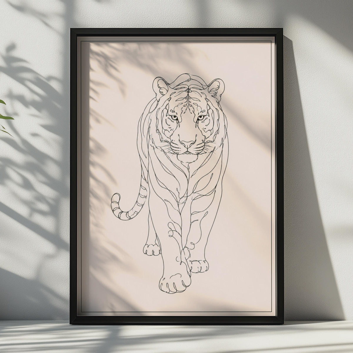 Tiger Line Art Poster, Minimalist Wild Cat Wall Art, Blush Pink Animal Print