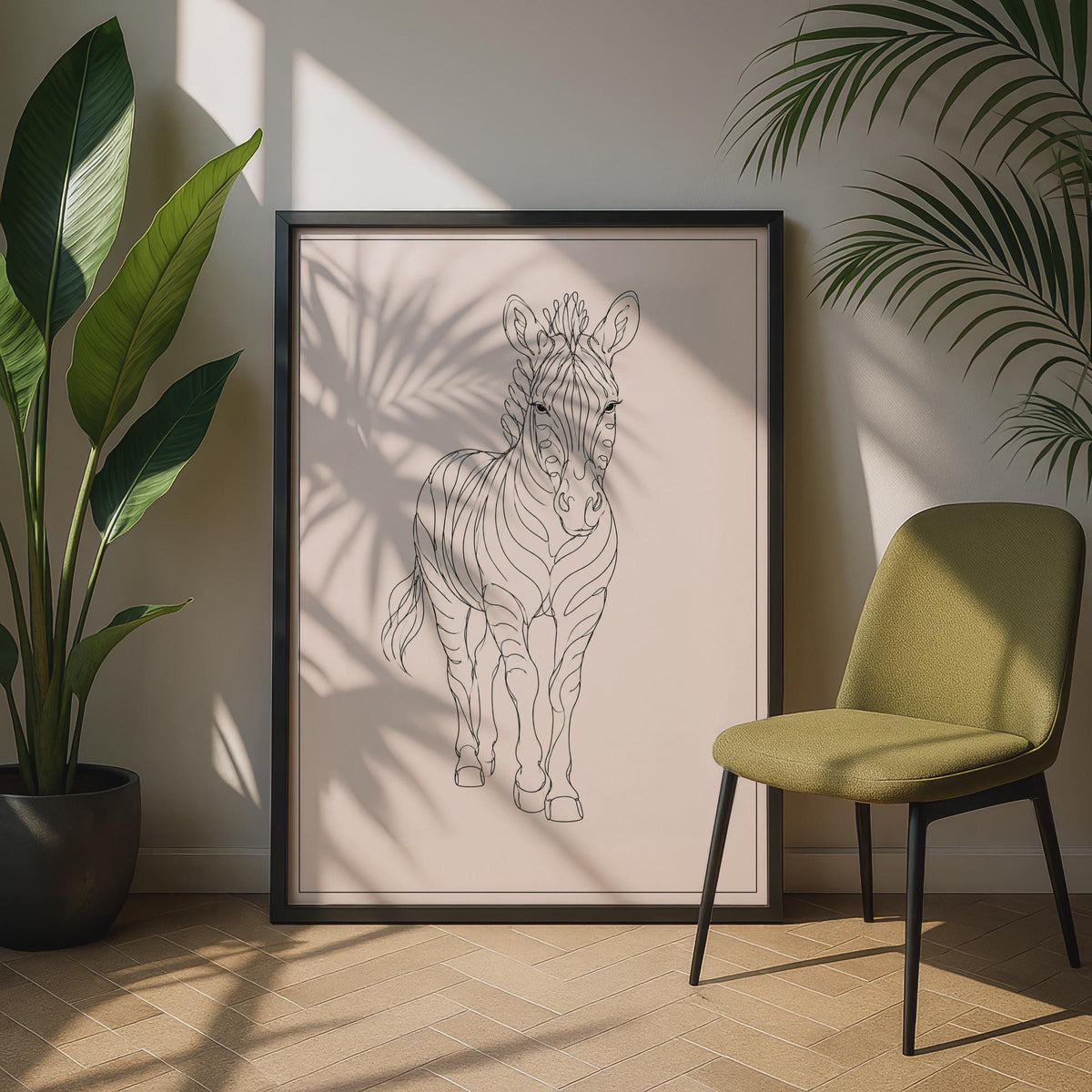 Zebra Line Art Poster, Minimalist Animal Wall Art, Blush Pink African Wildlife Print