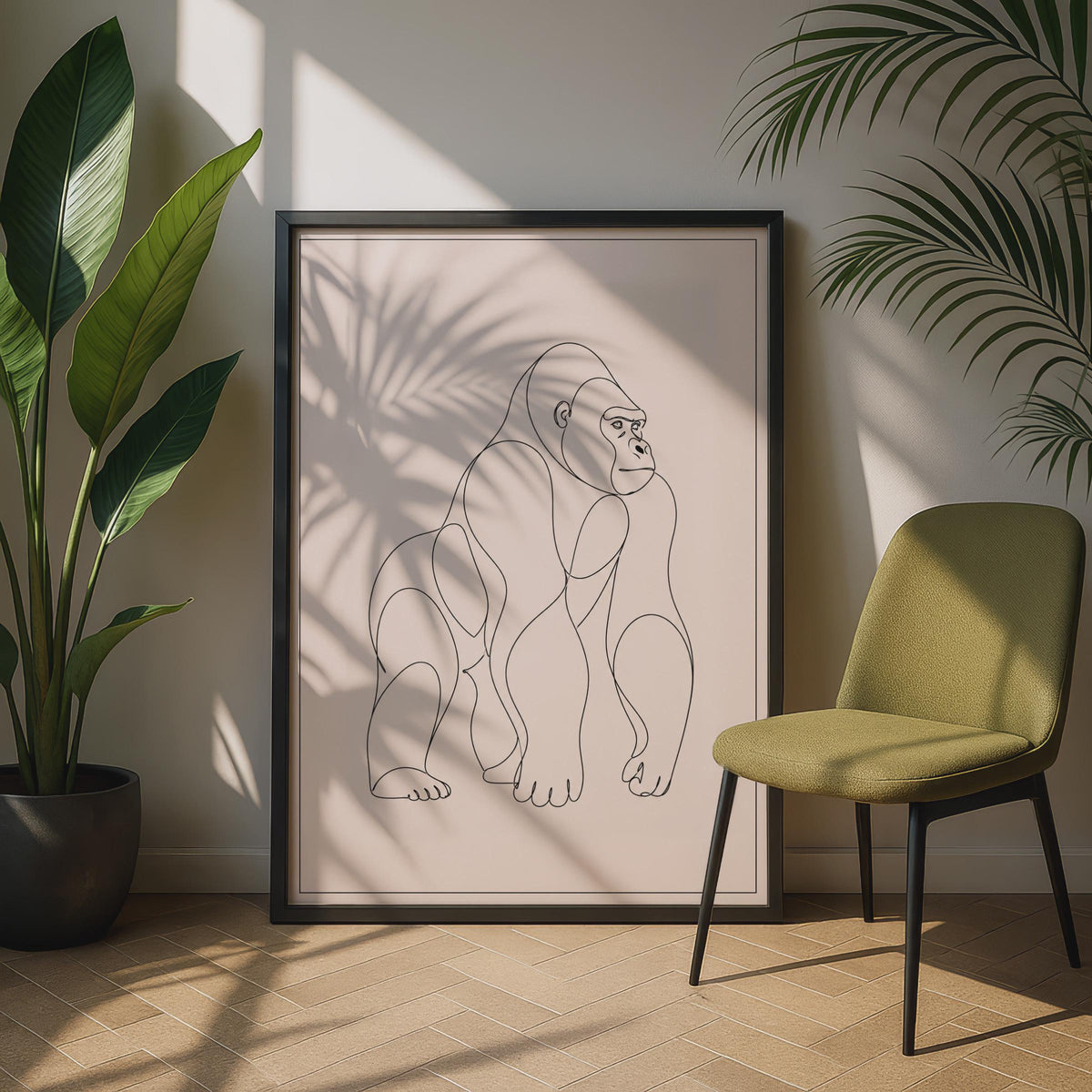 Minimalist Gorilla Line Art Poster, Neutral Boho Ape Print (Physical Print)