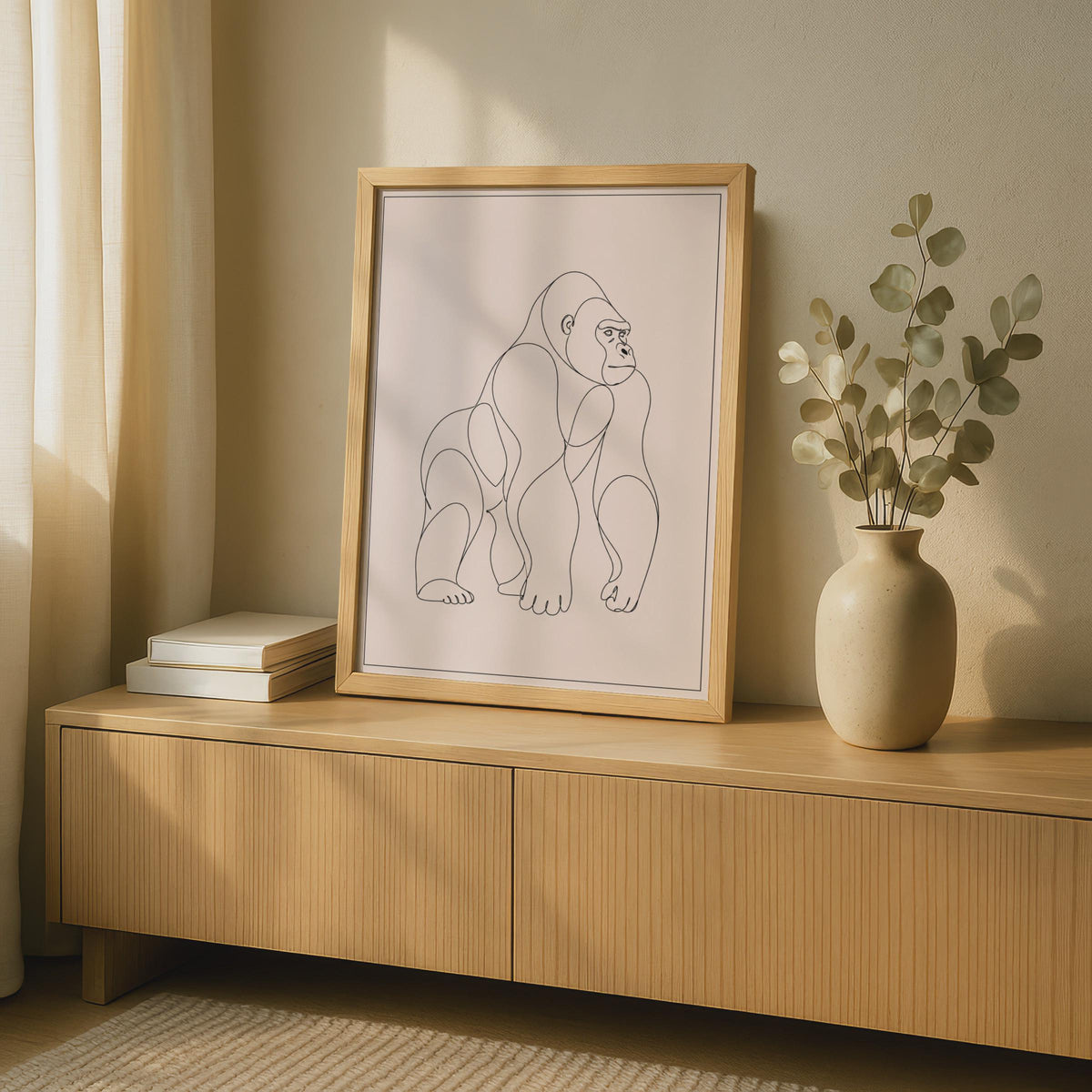 Minimalist Gorilla Line Art Poster, Neutral Boho Ape Print (Physical Print)