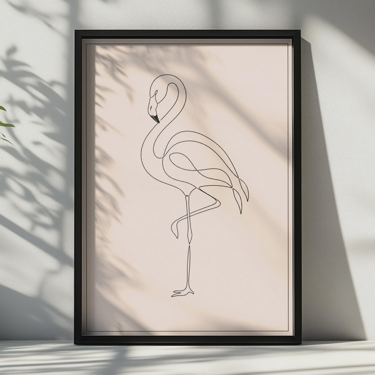 Minimalist Flamingo Line Art Poster, Blush Pink Wall Decor (Print)
