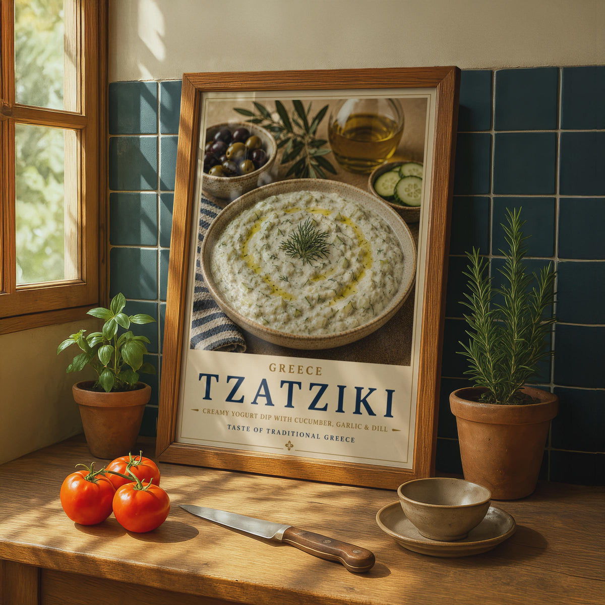 Tzatziki Greece Food Poster, Greek Kitchen Wall Art, Mediterranean Cuisine Print