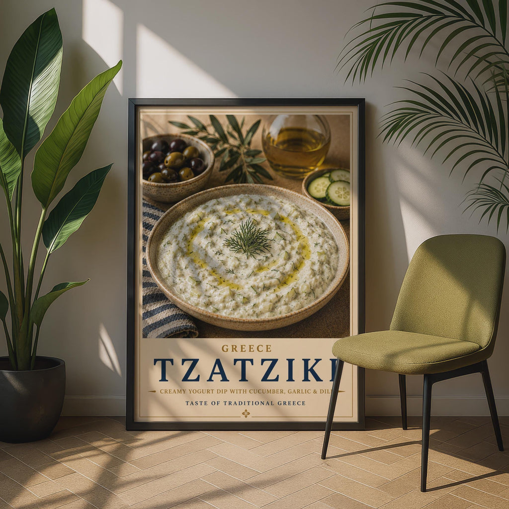 Tzatziki Greece Food Poster, Greek Kitchen Wall Art, Mediterranean Cuisine Print