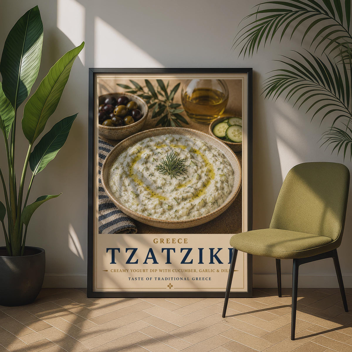Tzatziki Greece Food Poster, Greek Kitchen Wall Art, Mediterranean Cuisine Print