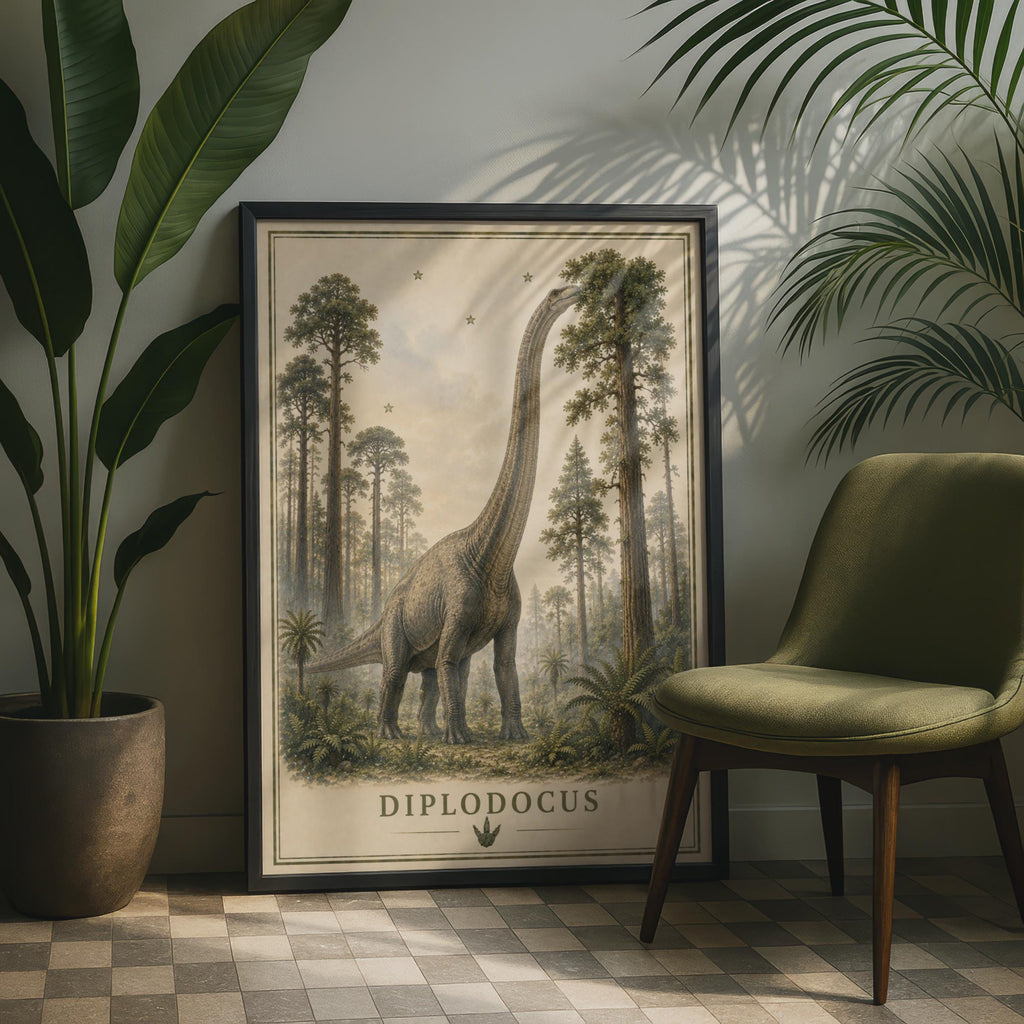 Diplodocus Dinosaur Poster, Vintage Style Sauropod Wall Art, Kids Room Print