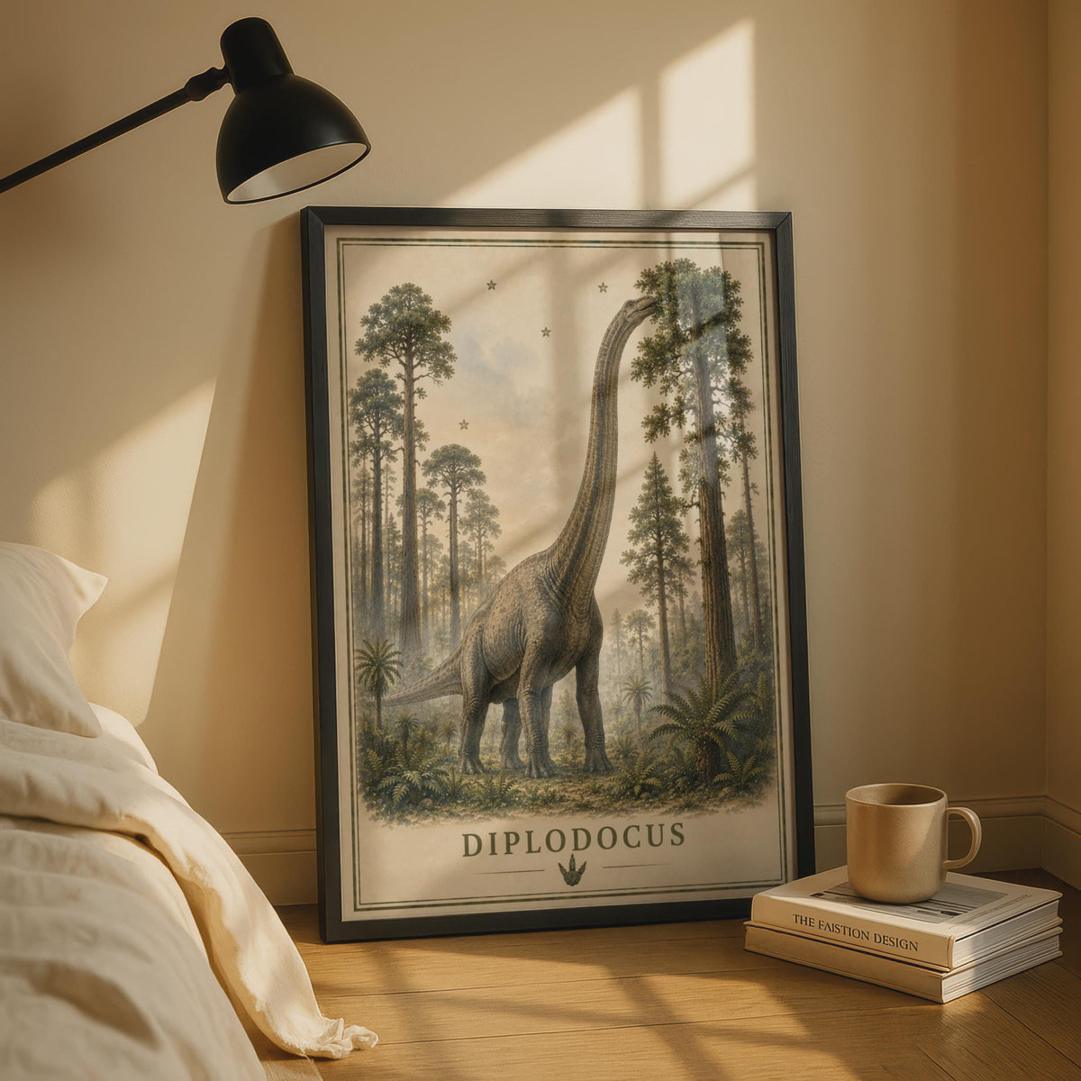 Diplodocus Dinosaur Poster, Vintage Style Sauropod Wall Art, Kids Room Print