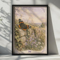 Red Admiral Butterfly Poster, Vintage Wildflower Countryside Wall Art, Nature Print