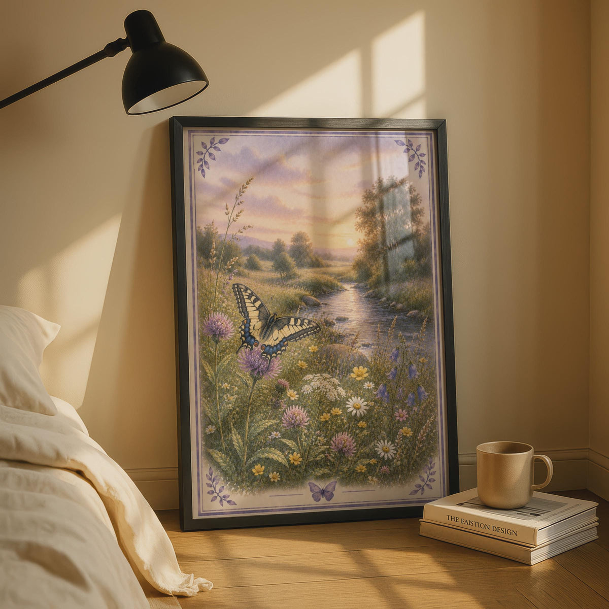 Swallowtail Butterfly Wildflower Meadow Poster, Vintage Nature Wall Art, Cottage