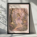 Fairy Girl Enchanted Forest Poster, Magical Woodland Wall Art, Pink Purple Girls Room Print