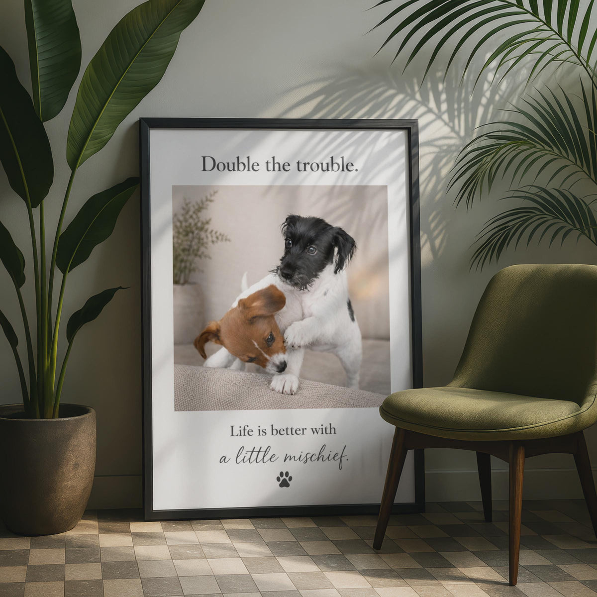 Jack Russell Puppies Poster, Double Trouble Dog Art, Mischief Quote Print