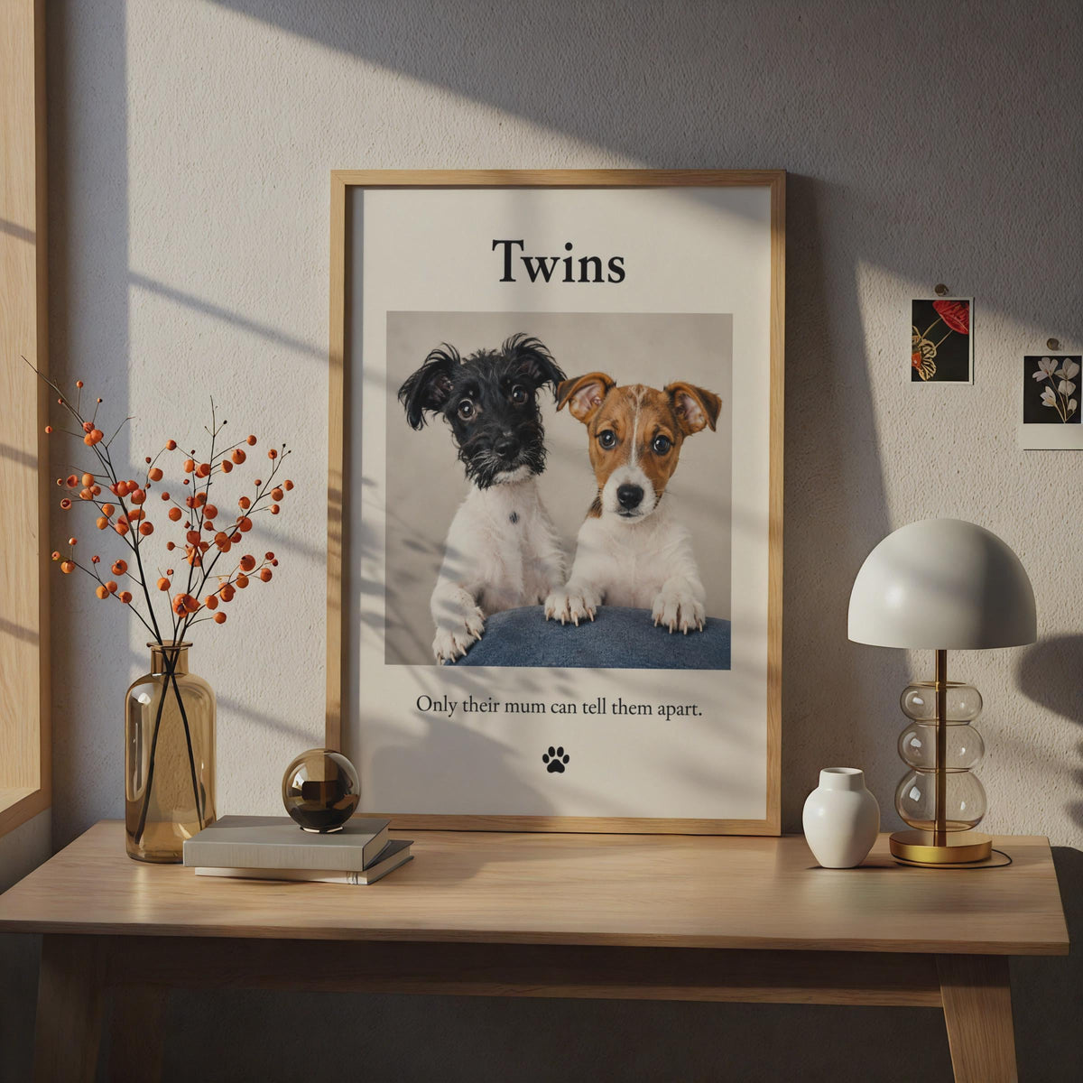 Twins Puppy Poster, Humorous Dog Wall Art, Pet Portrait Print