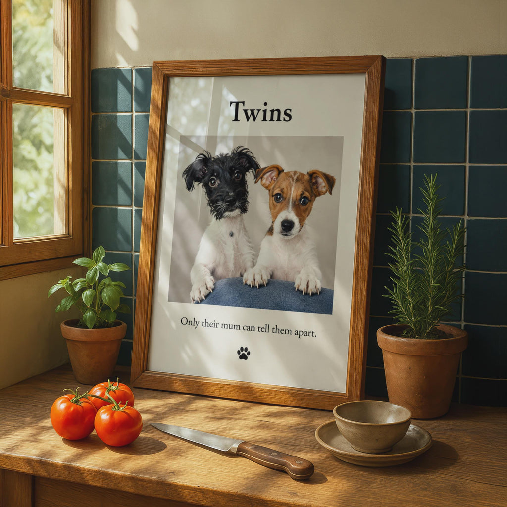 Twins Puppy Poster, Humorous Dog Wall Art, Pet Portrait Print