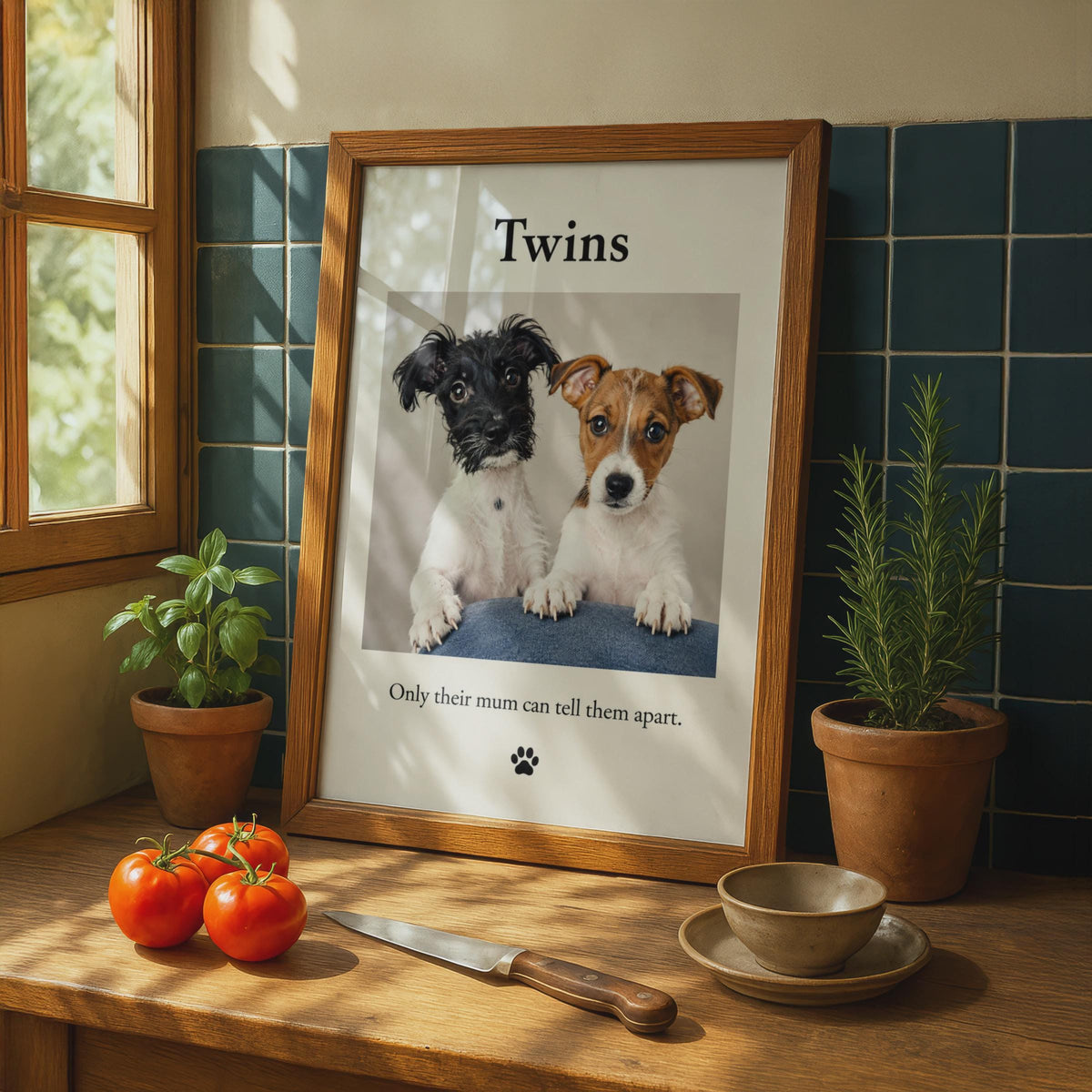Twins Puppy Poster, Humorous Dog Wall Art, Pet Portrait Print