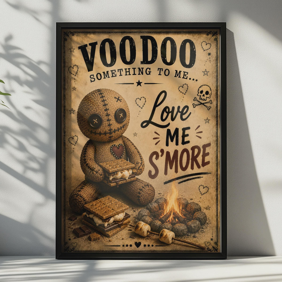 Voodoo Doll S'mores Funny Poster, Gothic Humour Wall Art, Quirky Halloween Kitchen Decor