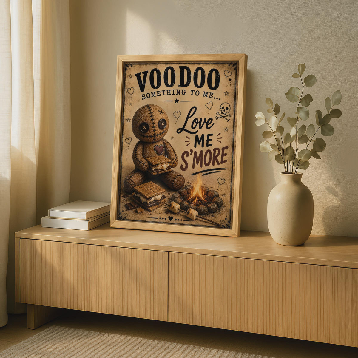 Voodoo Doll S'mores Funny Poster, Gothic Humour Wall Art, Quirky Halloween Kitchen Decor