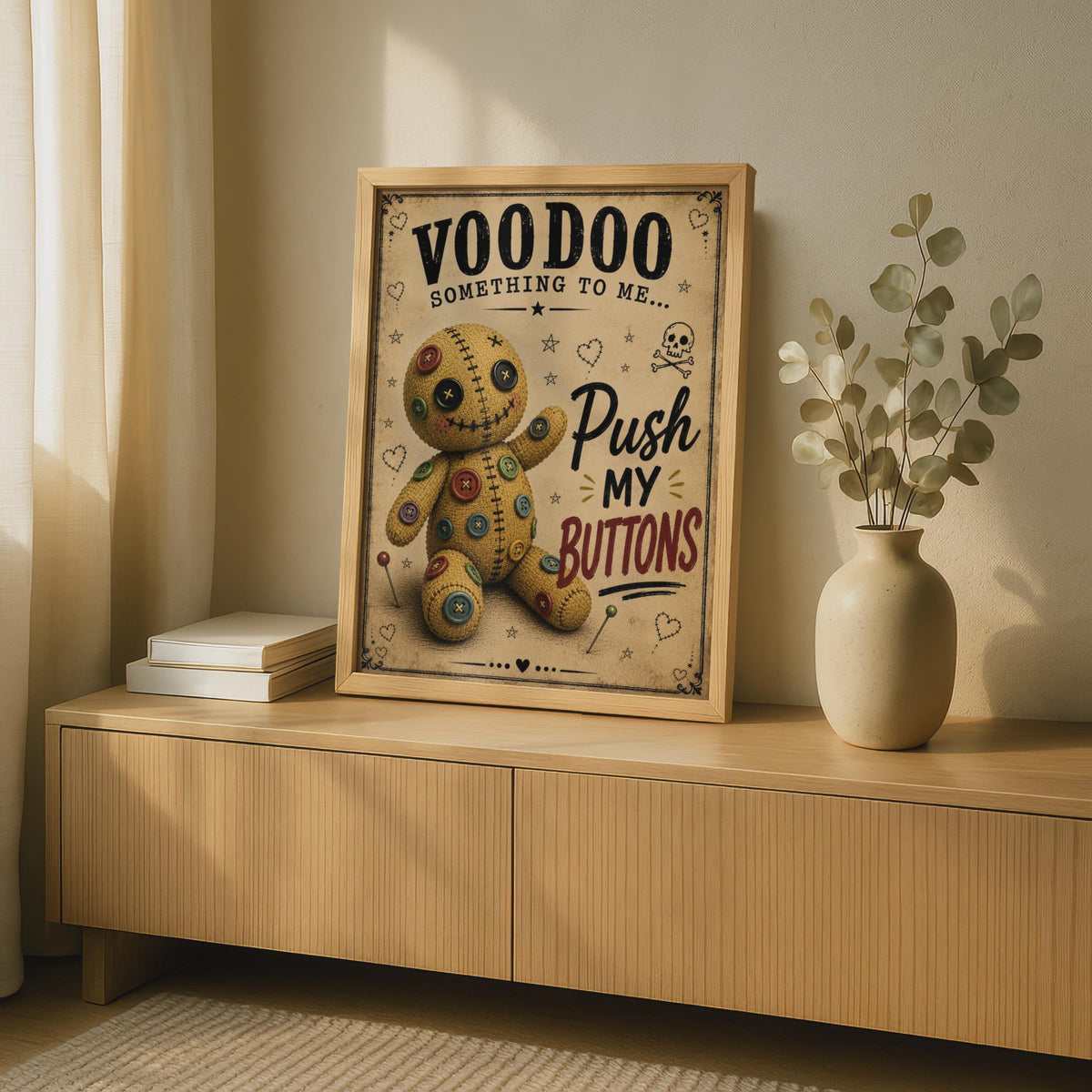 Voodoo Doll Funny Quote Poster, Push My Buttons Humour Wall Art, Gothic Gift